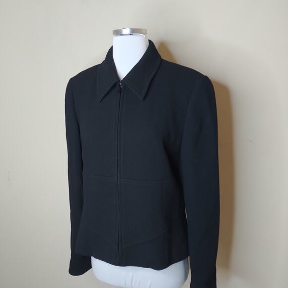 Carlisle Black Wool Jacket Blazer Zip Front Vintage - Picture 2 of 6
